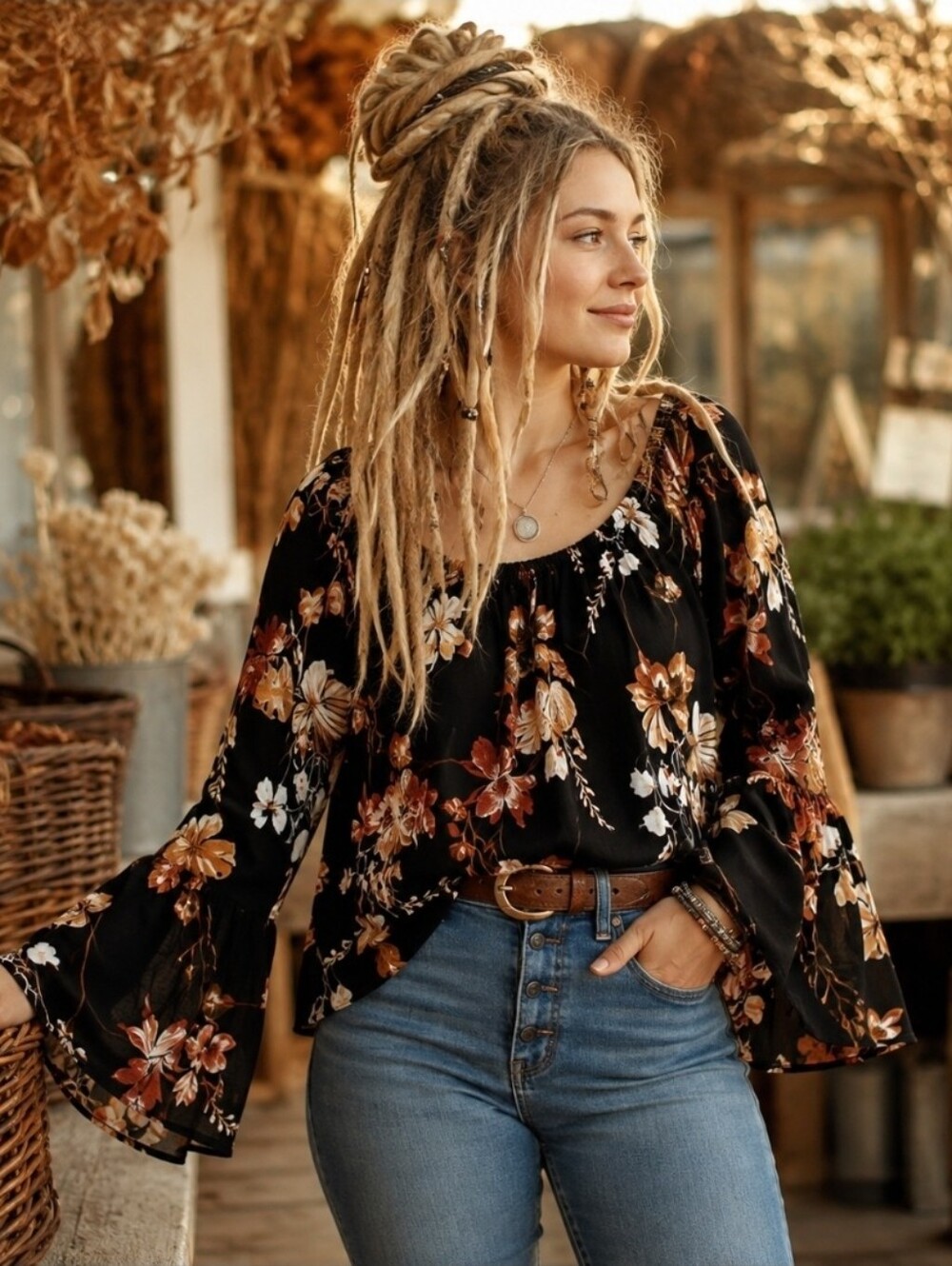 4/$15 Las Cana Venus XL Black Floral Prairie Boho Blouse 100% Viscose